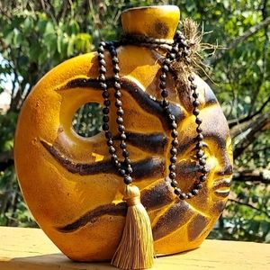knotted lava beads mala 108 with tassel
